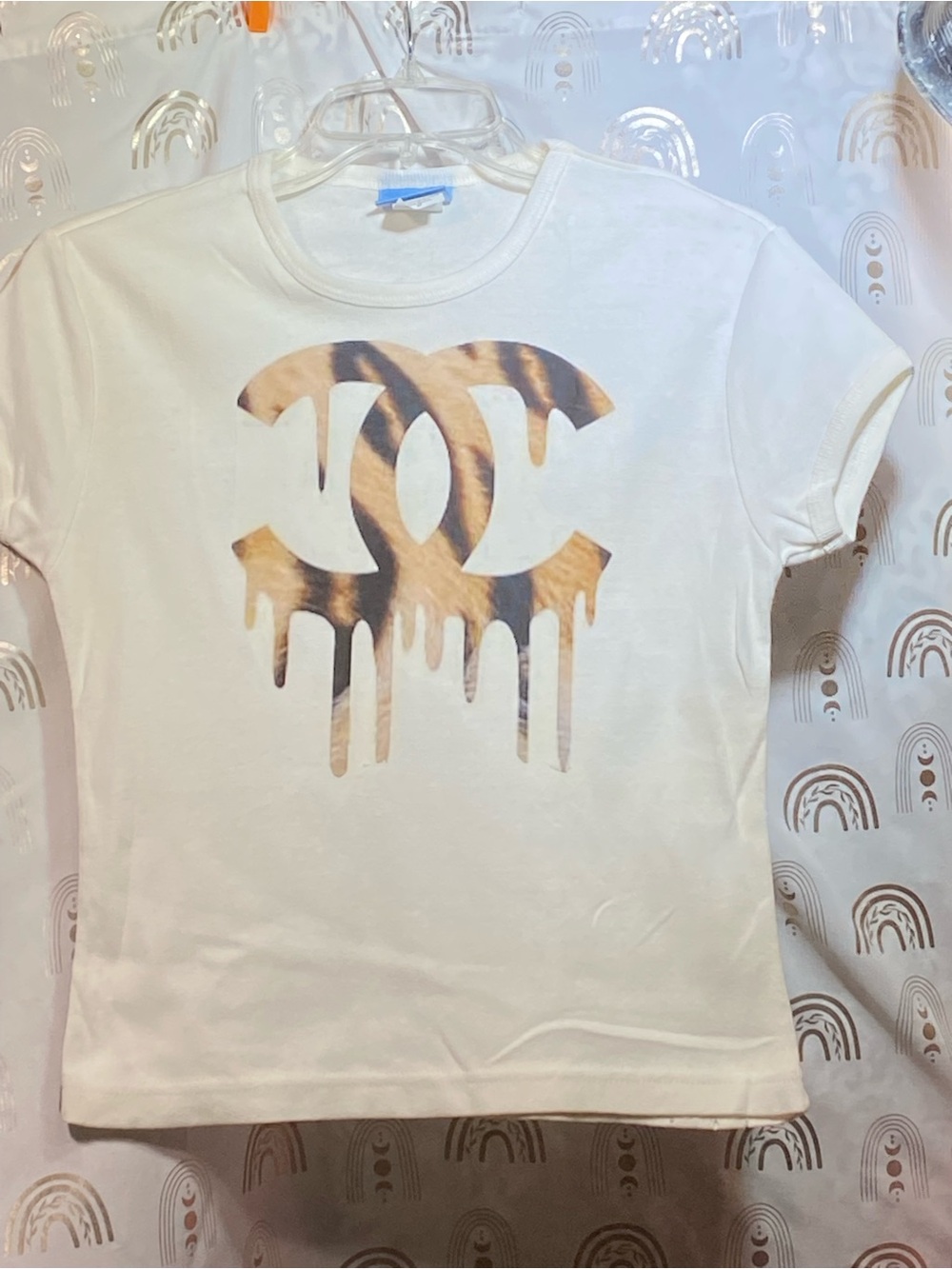 CC INSPO. UPCYCLED White Short-Sleeve Tee with Leopard Drip Logo